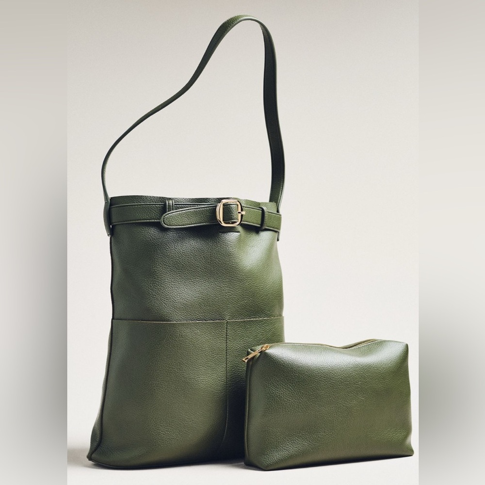 Anthropologie Buckle North South Pocket Tote in Dried Fern NWT